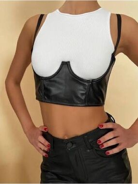 Fleur du Mal Black Faux Leather Bustier Underbust corset size L